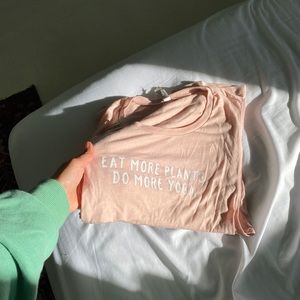 Eat more plants do more yoga vegan tank light pink